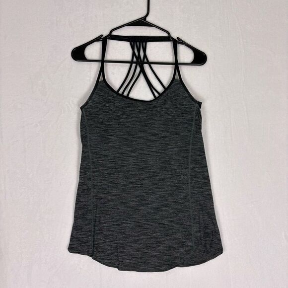 Lululemon Heathered Grey with Black Strappy Back Sports Bra Built In Size 8 - Picture 1 of 10